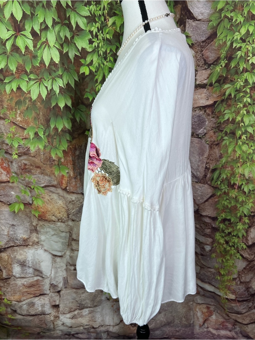 MAX STUDIO White Bohemian Embroidered Blouse, S - Picture 6 of 13
